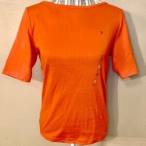 NWT Tommy Hilfiger Tee Medium Orange Preppy Cute Short Sleeved T-Shirt New